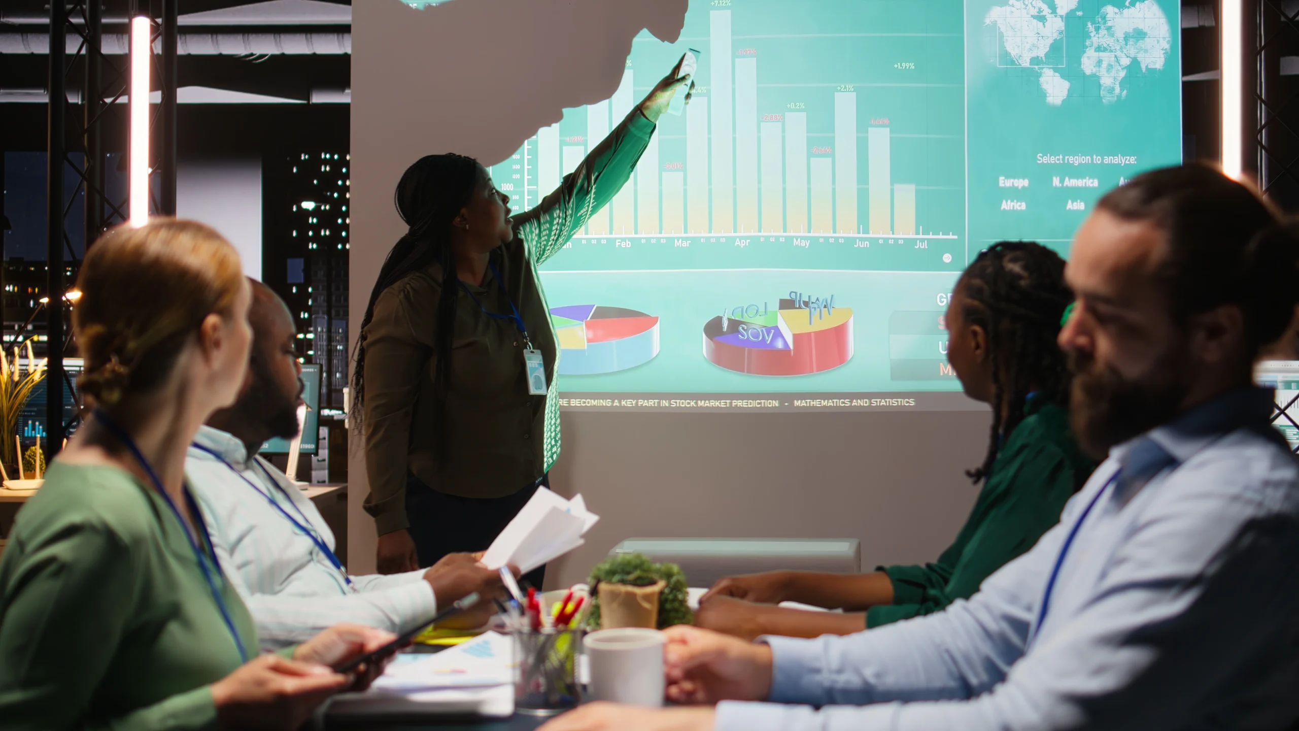 diverse group corporate associates look into project timelines agenda create strategy (1)